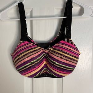 Victoria's Secret Neon Pink, Black & Yellow Striped VSX Sports Bra